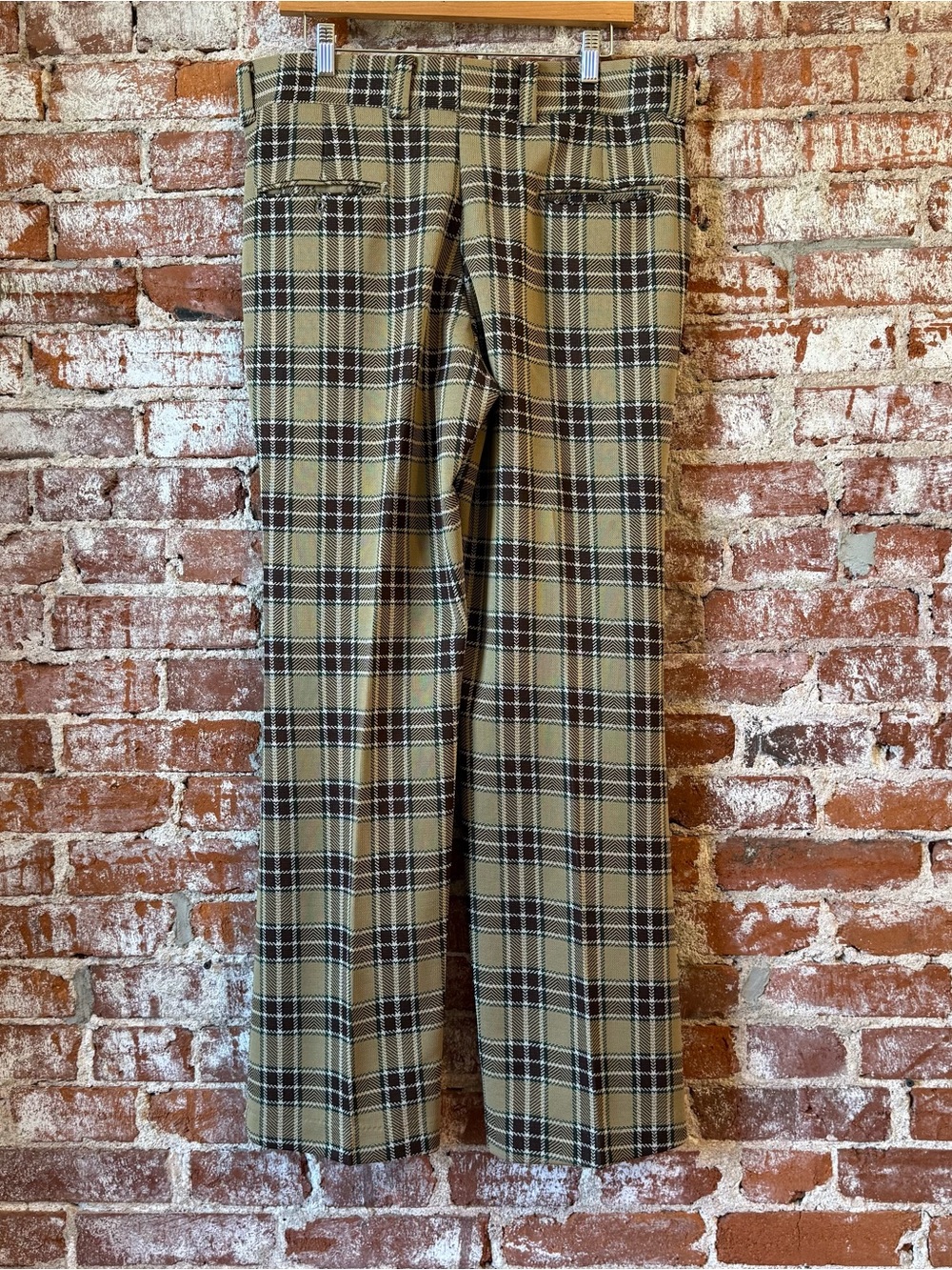 Men’s Vintage Levi’s Panatela Pants 36x33 Flare Brown Tan Green Used Plaid - Picture 3 of 4